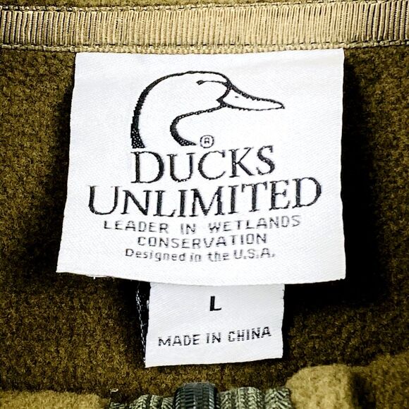Ducks Unlimited Logo Vest Sleeveless Fleece Lined Green L Mens Zip Pockets Cabin - Picture 3 of 13